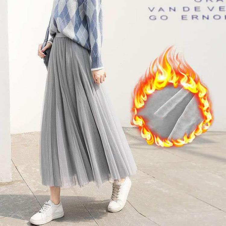 寒い冬もあったか♪ 裏起毛 チュールスカート マキシスカート フリース