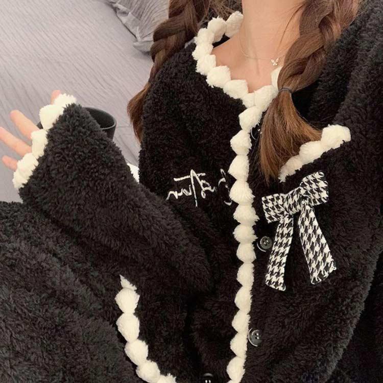 もこもこ ルームウェア 上下セット パンツ かわいい リボン 地雷系 秋