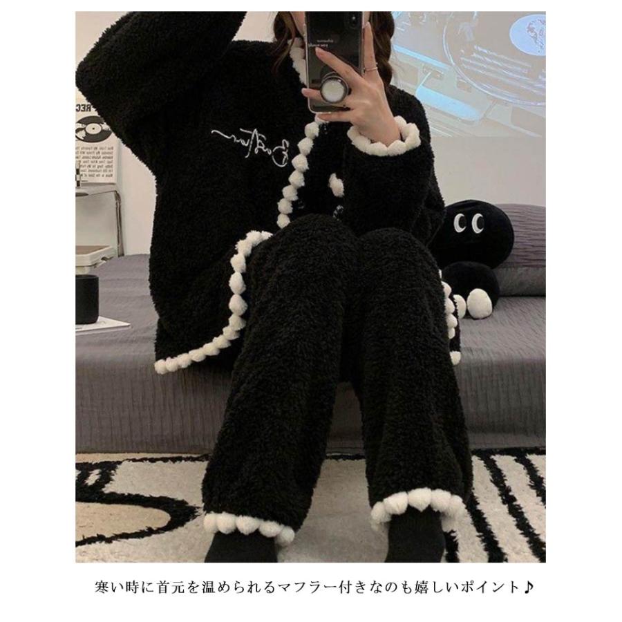 もこもこ ルームウェア 上下セット パンツ かわいい リボン 地雷系 秋