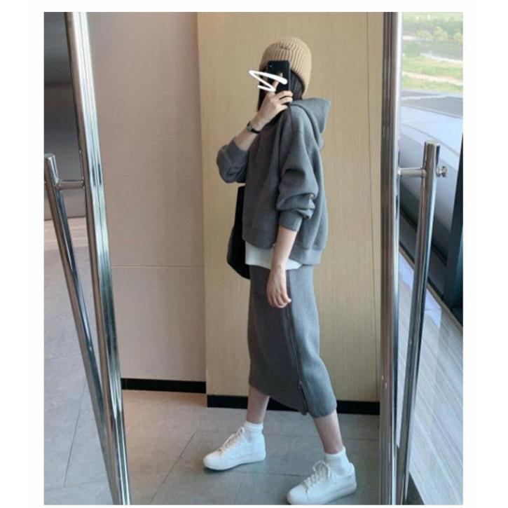 セットアップ スカート 上下セット フードパーカー 秋 冬 長袖 タイト