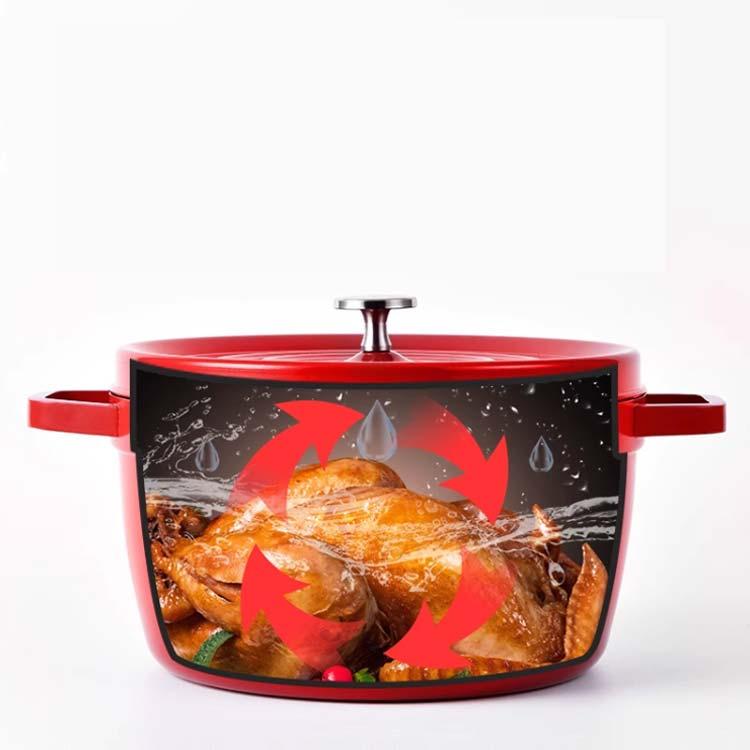 赤色の鋳鉄両手鍋 蓋付き ホーロー鍋 鉄鋳物 ホーロー 両手鍋 24cm 深型 蓋付き IH対応