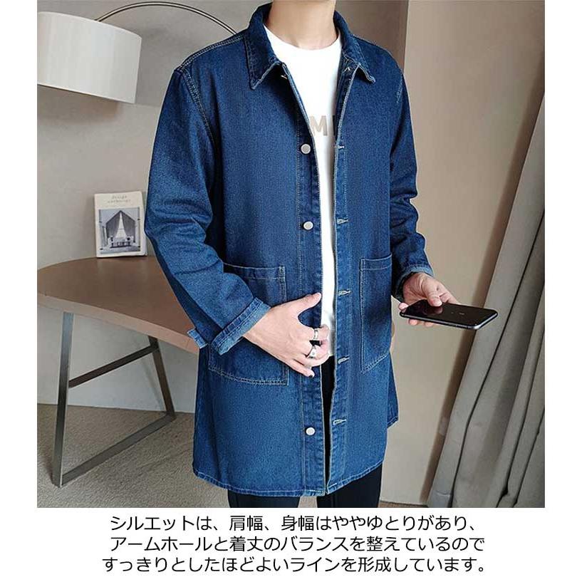 デニムコート メンズ コート 薄手 春コート スプリングコート ロング丈