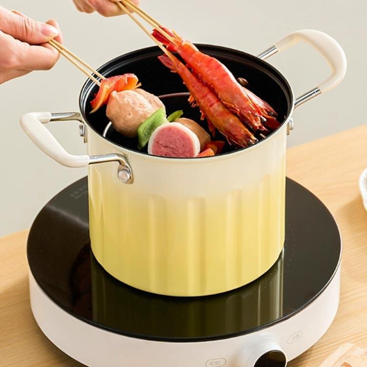 3L 天ぷら鍋 揚げ鍋 こし器付き ガラス蓋付き ステンレス 両手鍋 深型
