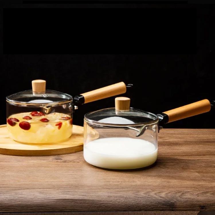 ガラス 片手鍋 深型 蓋付き 注ぎ口付き ガラス鍋 耐熱 ガラスパン 耐熱