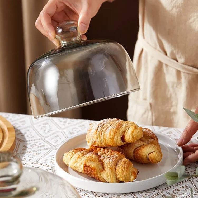木製 ケーキスタンド ドーム 1段 陶器 ケーキトレー ケーキ台 ガラス蓋