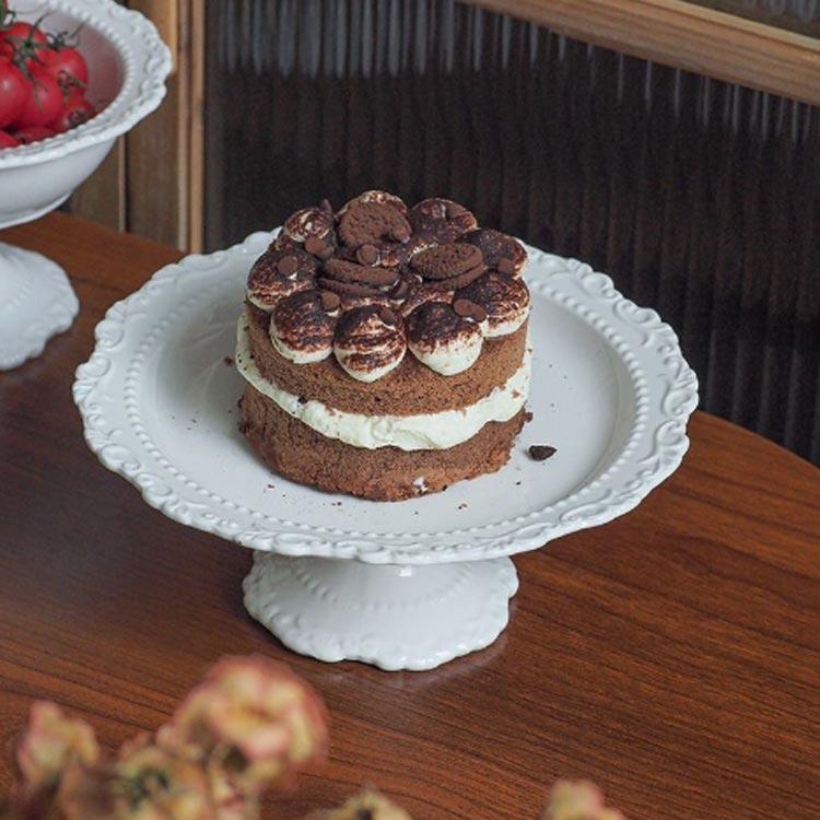 陶器 ケーキスタンド 1段 白 ホワイト 花リム アンティーク ケーキ