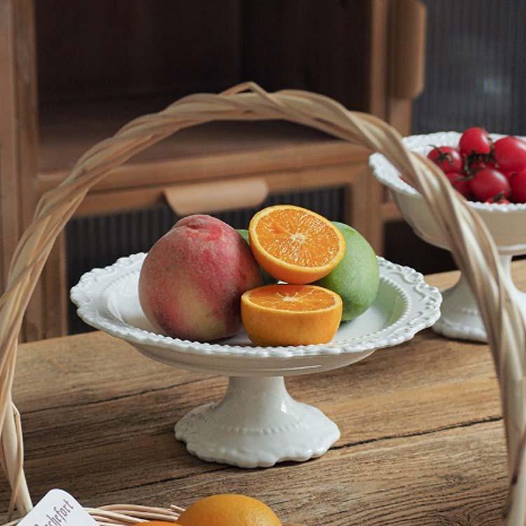 陶器 ケーキスタンド 1段 白 ホワイト 花リム アンティーク ケーキ