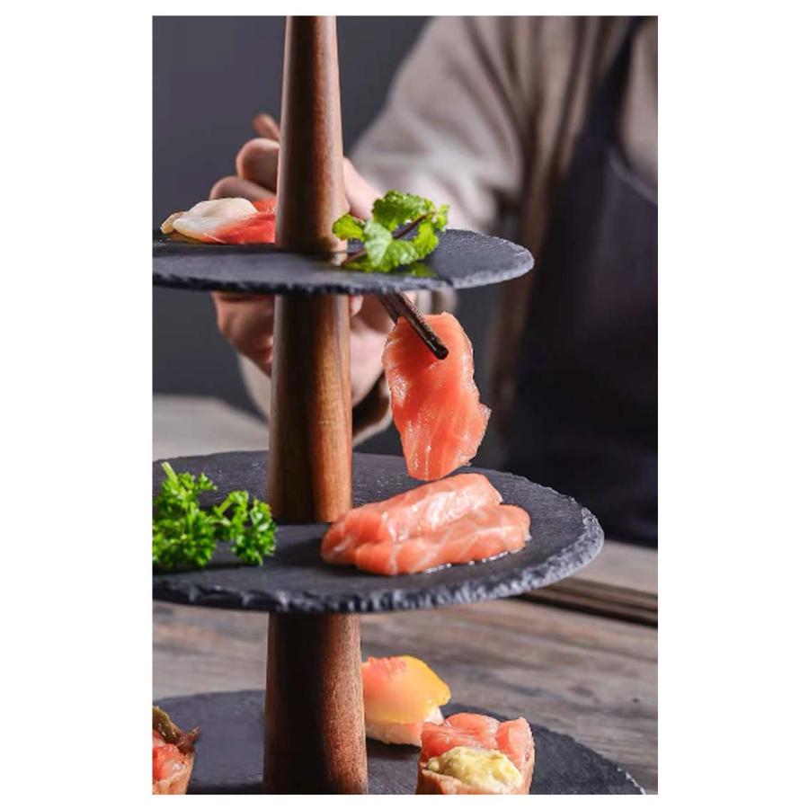 ケーキスタンド 3段 ケーキトレー 石 天然石 木製 ケーキプレート