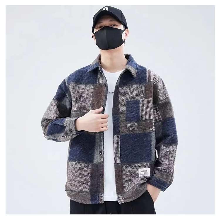 シャツジャケット パッチワーク 起毛 厚手 ネルシャツ チェック柄