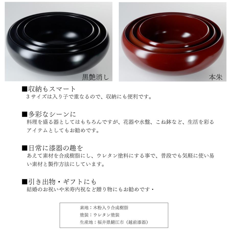 寿楽鉢 越前漆器 盛鉢 入り子 大 中 小 3サイズ 選べる2色【本朱・黒艶