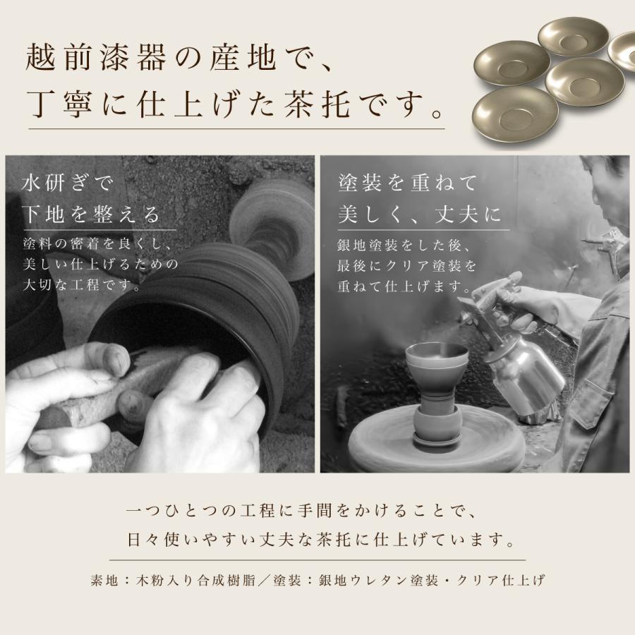 茶托 セット 5枚組 4.5寸 光悦茶托 銀地 シルバー 越前漆器 日本製