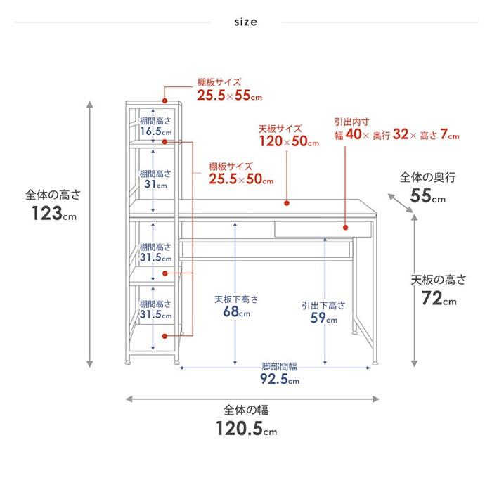 机 組立式 ラック付きデスク カスターノ IWP-120 幅120.5x奥行55x高さ