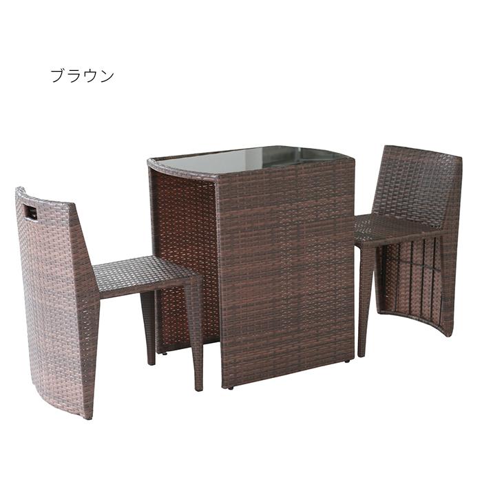 ラタン調 テーブル チェア セット 完成品 CP001-3PSET 幅660x奥行505x