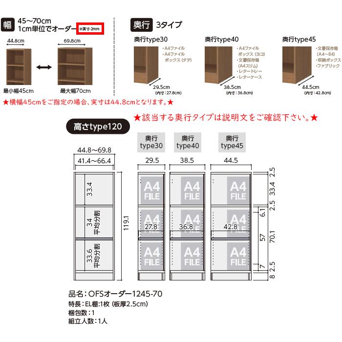 本棚 2段扉付 鍵付 横幅オーダー 受注生産 組立式 OFS 幅45〜59x奥行
