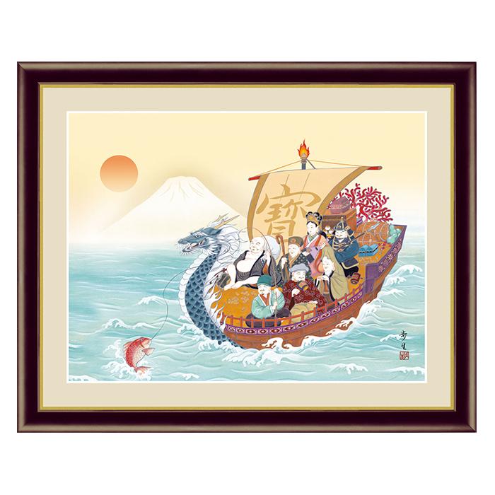 アート 額絵 七福神 北山 歩生 本紙サイズ F4(約31x23cm) 額サイズ