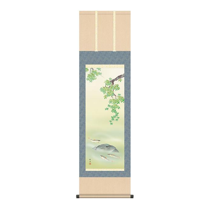 掛軸 鮎の図 禅語 書画 掛け軸 楓に鮎 長江桂舟 44.5x164cm 三幸 : A-Tal Interior - 通販