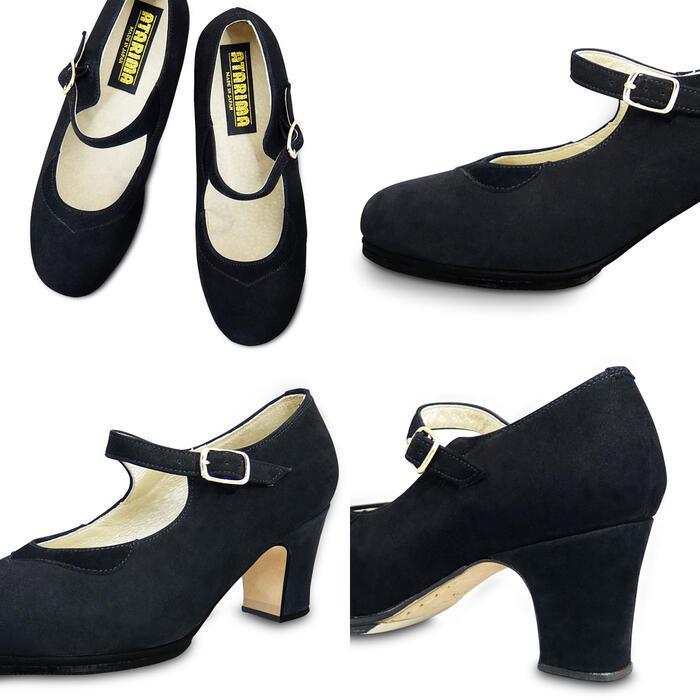 フラメンコシューズ【女性用】【黒/ブラック】【プロ仕様】【スエード