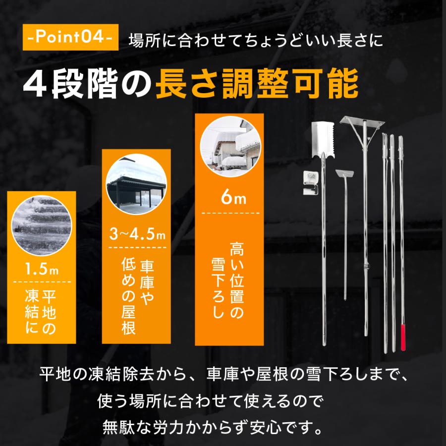 多機能 雪降ろし ＆ 雪庇落とし 凍雪除去用ヘラセット 6m 日本製 角度