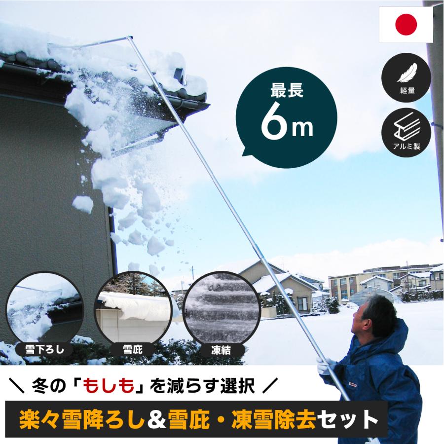 多機能 雪降ろし ＆ 雪庇落とし 凍雪除去用ヘラセット 6m 日本製 角度