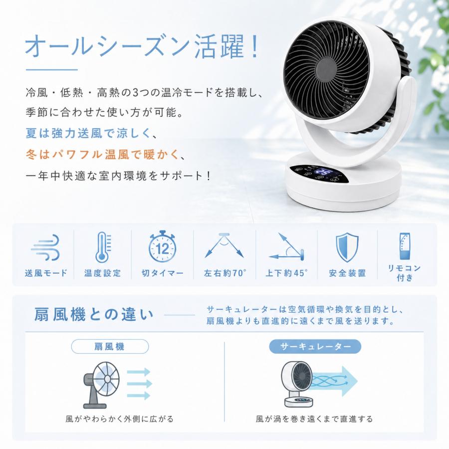 ひえぽか 温冷サーキュレーター ヒーター 衣類乾燥 扇風機 冷風 温風