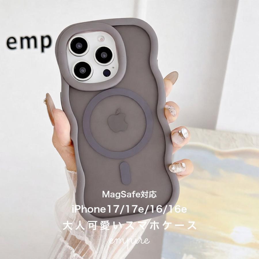 iPhone17 16 17e 16e MagSafe対応 ケース ウェーブ ぷっくり なみなみ 半透明 クリア おしゃれ かわいい 韓国 レディース 人気 大人 カバー シンプル スマホケー | エンパイア