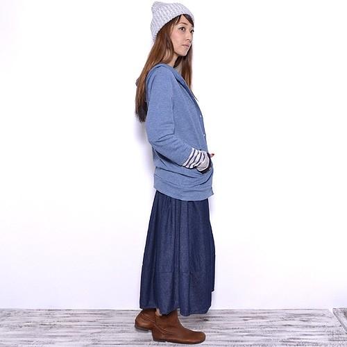 袖異素材 切り替え デザイン ヨットパーカー〈コン グレー ブルー