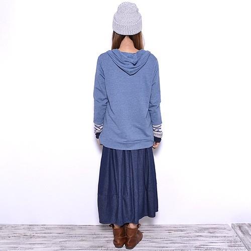 袖異素材 切り替え デザイン ヨットパーカー〈コン グレー ブルー