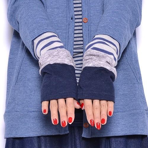 袖異素材 切り替え デザイン ヨットパーカー〈コン グレー ブルー