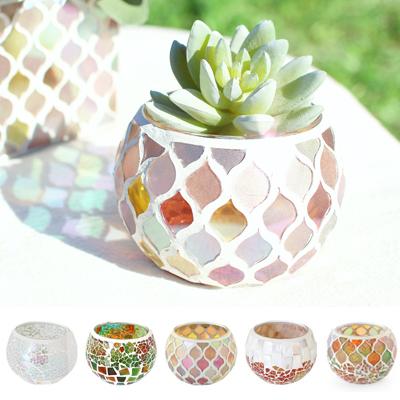 モザイク ガラス ホルダー ボール〈 ホワイト レインボー カラフル