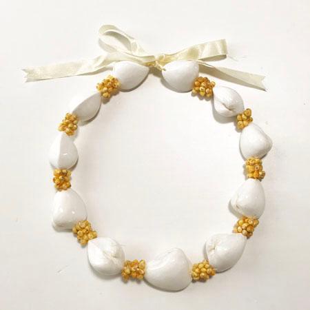 クラム＆モンゴシェル コンビネーション レイ チョーカー 白＆黄  