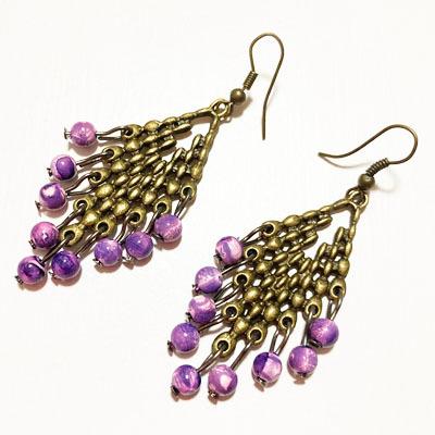 エスニック ビーズ フック ピアス 〈 パープル ターコイズ グリーン