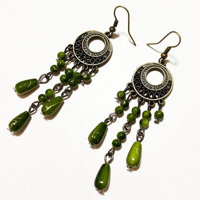 エスニック ビーズ フック ピアス 〈 パープル ターコイズ グリーン