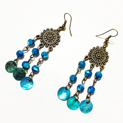 エスニック シェル ビーズ フック ピアス 〈 イエロー ターコイズ  