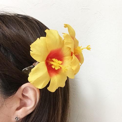 ハイビスカス へアークリップ ダブル〈イエロー〉ヘアーピン