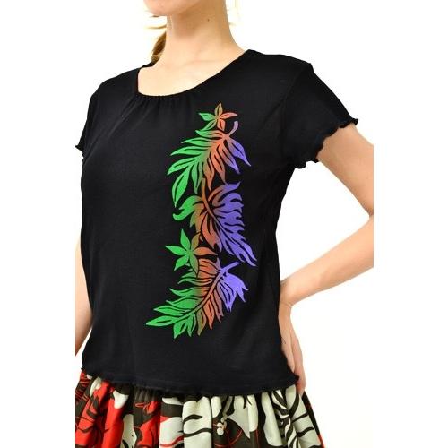 半袖 カットソー Tシャツ グラデーション プリント モンステラ クロ 