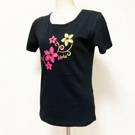 フラ 半袖 Ｔシャツ プルメリア グラデーション 柄 〈 ブラック ホワイト 〉送料無料 ハワイアン フラ ダンス レッスン着 トップス フラダンス 衣装 綿100％ |  | 01