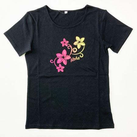 フラ 半袖 Ｔシャツ プルメリア グラデーション 柄 〈 ブラック ホワイト 〉送料無料 ハワイアン フラ ダンス レッスン着 トップス フラダンス 衣装 綿100％ |  | 02