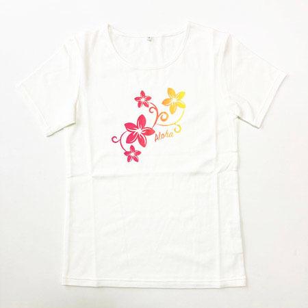 フラ 半袖 Ｔシャツ プルメリア グラデーション 柄 〈 ブラック ホワイト 〉送料無料 ハワイアン フラ ダンス レッスン着 トップス フラダンス 衣装 綿100％ |  | 03