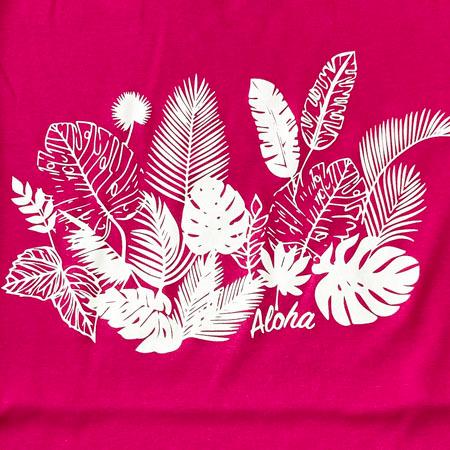 フラ 半袖 Tシャツ リーフ 柄 プリント 〈 ブラック ホワイト