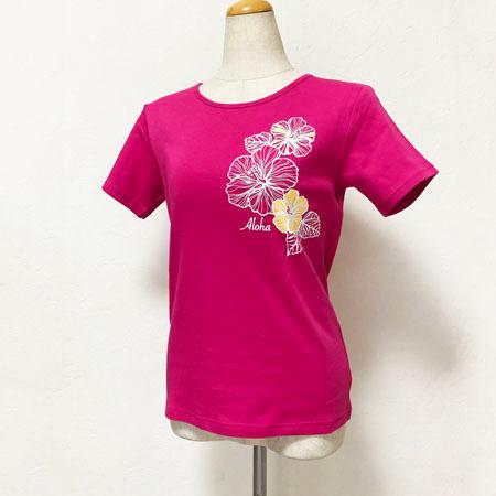 フラ 半袖 Tシャツ ハイビスカス 柄 プリント 〈 ブラック