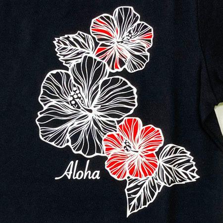 フラ 半袖 Ｔシャツ ハイビスカス 柄 プリント 〈 ブラック ホワイト チェリーピンク 〉送料無料 ハワイアン フラダンス 衣装 トップス 綿100％ ALOHA アロハ｜atelier-ayumi｜06