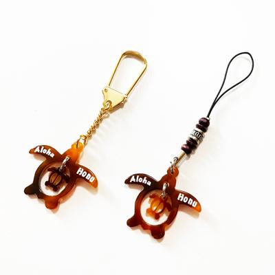 べっ甲 柄 親子 ALOHA ホヌ 〈キーホルダー ストラップ 〉送料無料