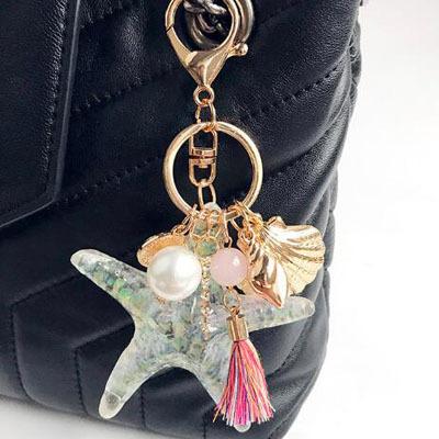 42 Hawaiianꕤ︎︎ハイビスカスレザー キーリング キーホルダー ヒトデ