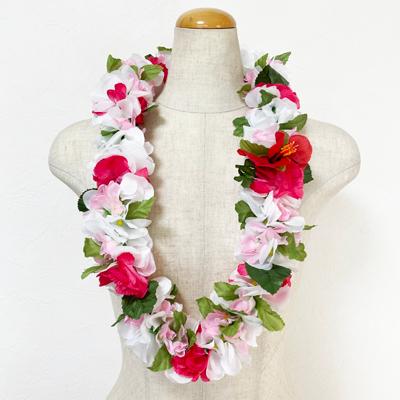 ハワイアン レイ ローズコンボ ポエポエ ハイビスカス 付き ホワイト