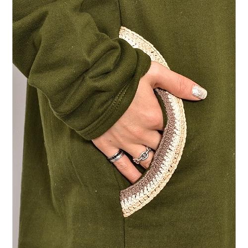 厚手生地 クロシェ フード付き パーカー ワンピース〈コン/モカチャ〉 エスニック 送料無料 綿 100％ ネパール製 ラグランスリーブ 妊婦服 マタニティー |  | 03