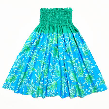 パウ スカート 67cm 72cm 77cm ウエスト無地 ラウアエファーン グラデーション〈 ペールブルー グリーン〉 4本ゴム 送料無料 ハワイアン フラダンス衣装 日本製 | 