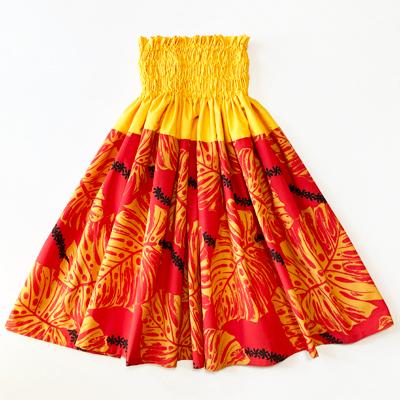 パウスカート ウエスト無地 67cm 72cm 77cm モンステラ ティアレレイ〈オレンジ 〉4本ゴム 送料無料 ハワイアン フラダンス 衣装 4ヤードパウ 山吹 日本製 | 