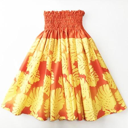 パウ スカート 72cm モンステラ グラデーション〈オレンジ＆イエロー〉  4本ゴムフラダンス 衣装 4ヤードパウ 日本製 黄 ビタミンカラー リーフ | 