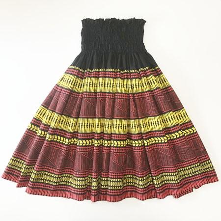 パウスカート 67cm ウエスト無地 タパ柄 〈 ブラック レッド イエロー 〉 送料無料 ハワイアン フラダンス 日本製 母の日 プレゼント | 