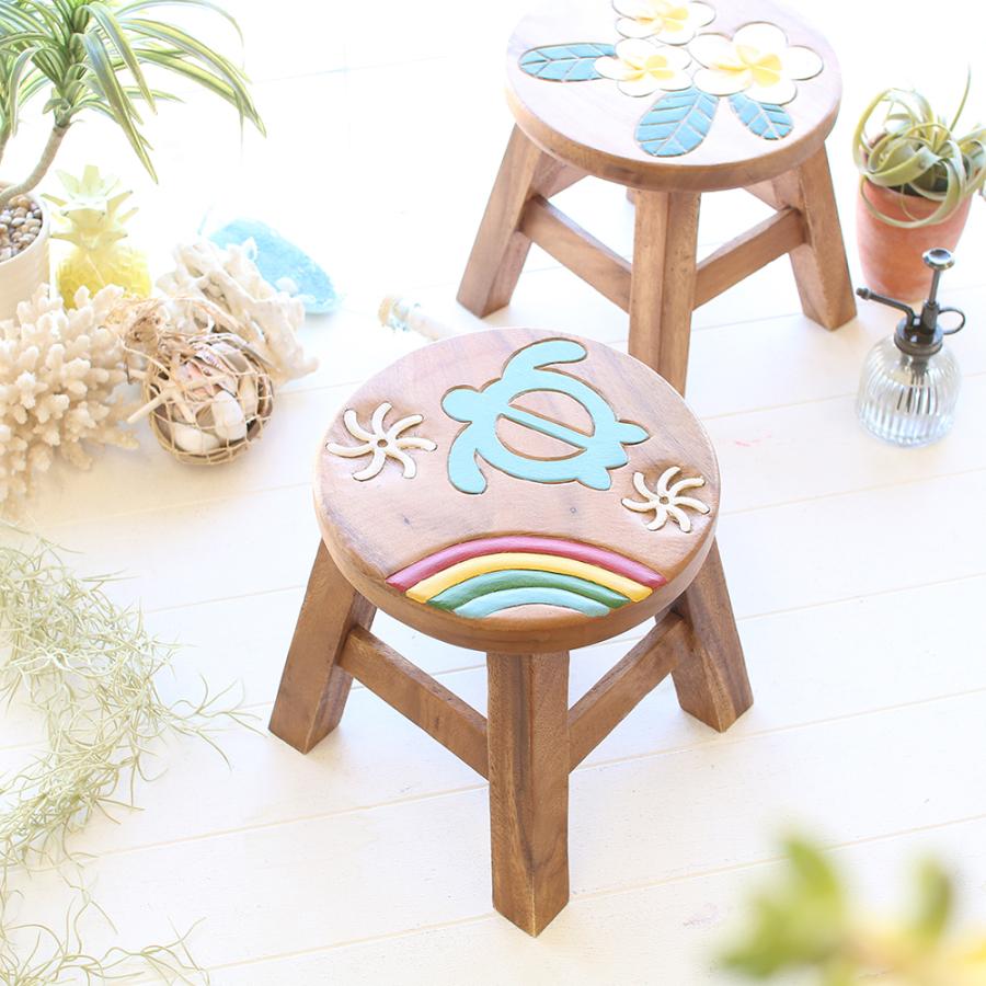 ハワイアン ラウンド ウッド スツール レインボー ホヌ アカシア 製